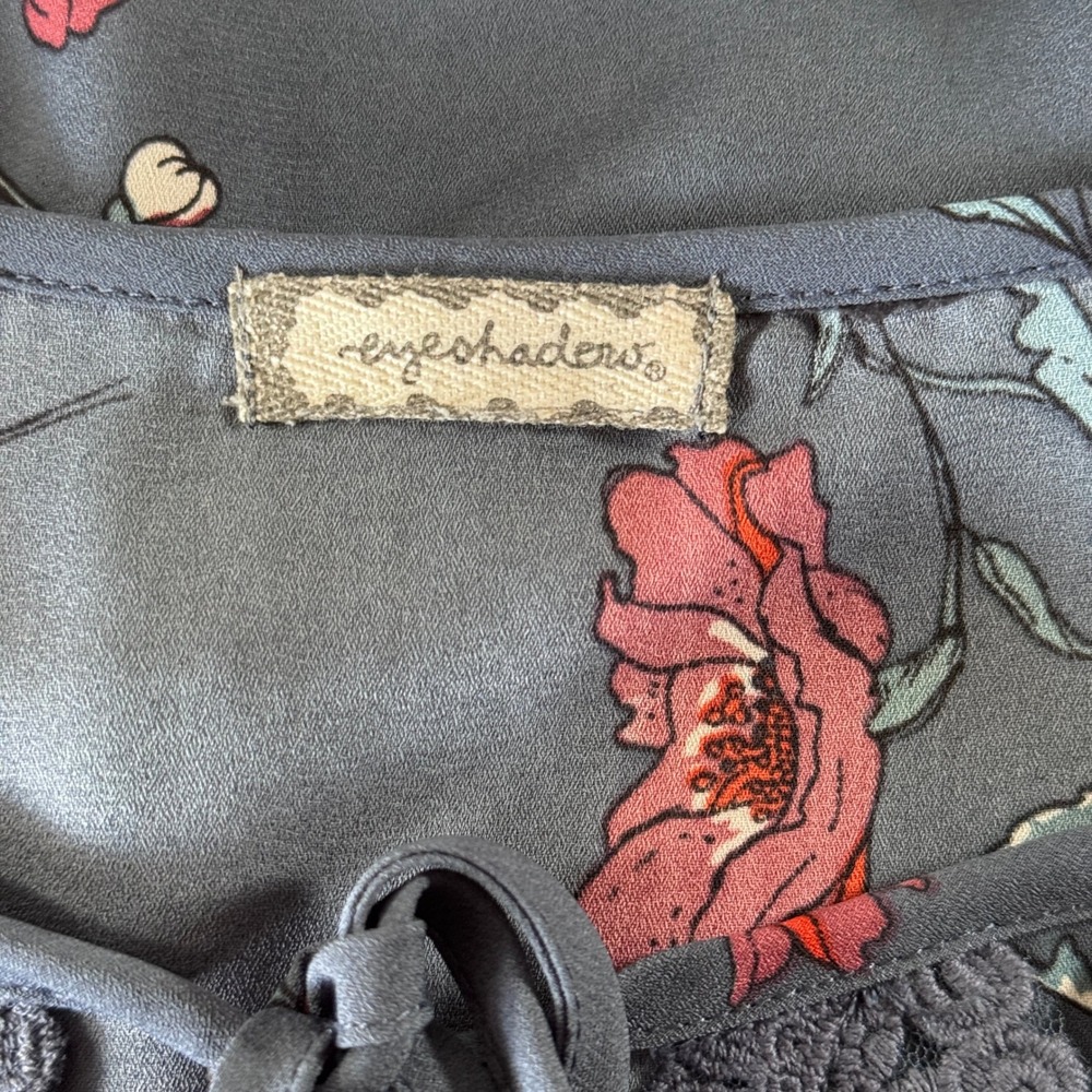 Eyeshadow Blue Gray Floral Lace Trim Tie Neck Peasant Tunic Blouse Top 3X *READ‎ - Picture 5 of 14